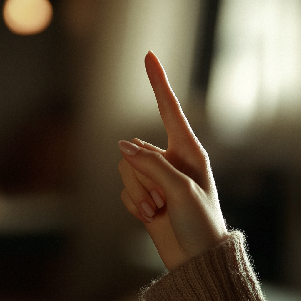 A woman holding up a finger | Source: No source