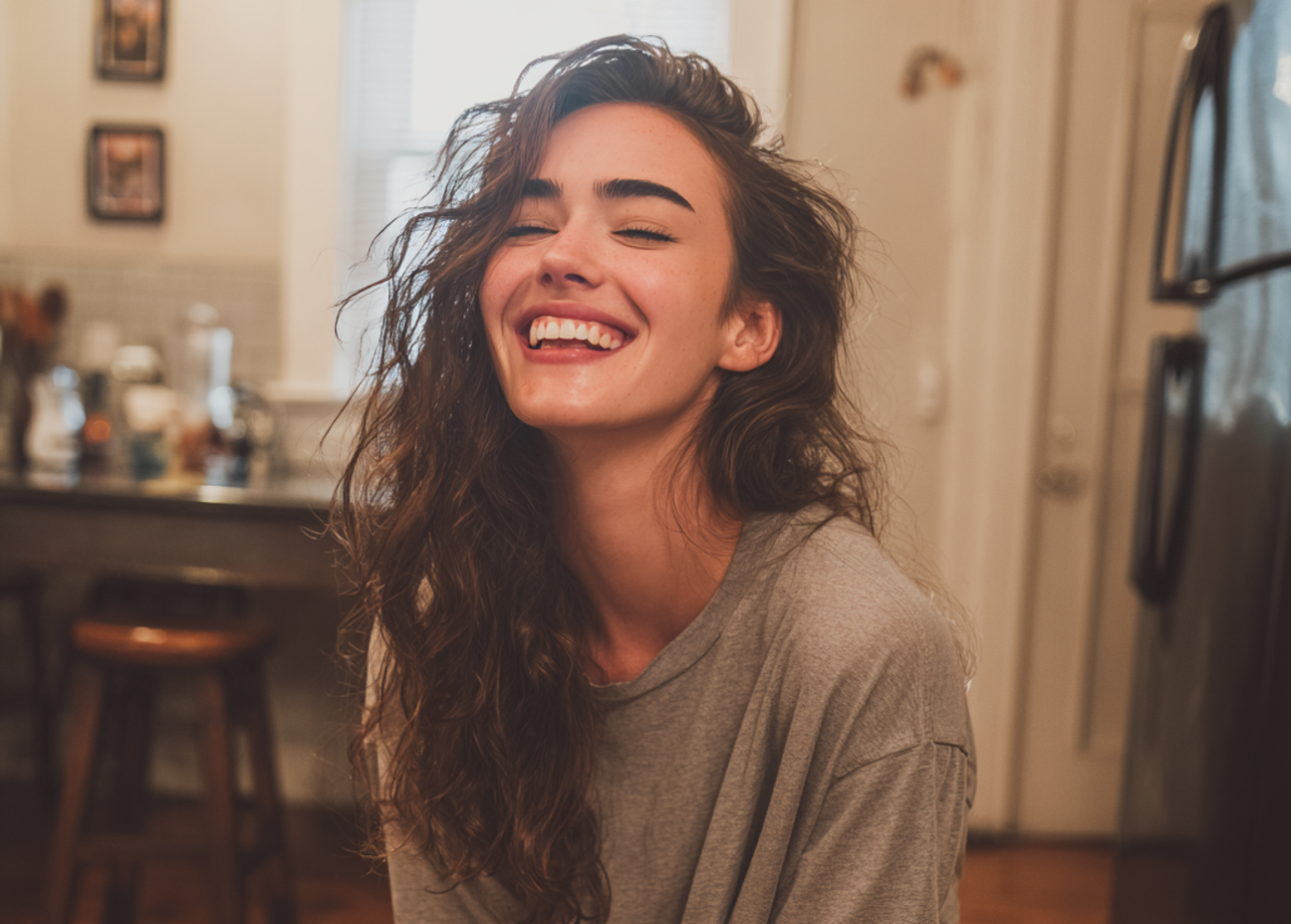A close-up of a laughing woman | Source: no source