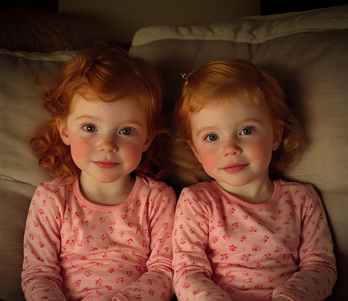 Twin girls sitting on a couch | Source: no source