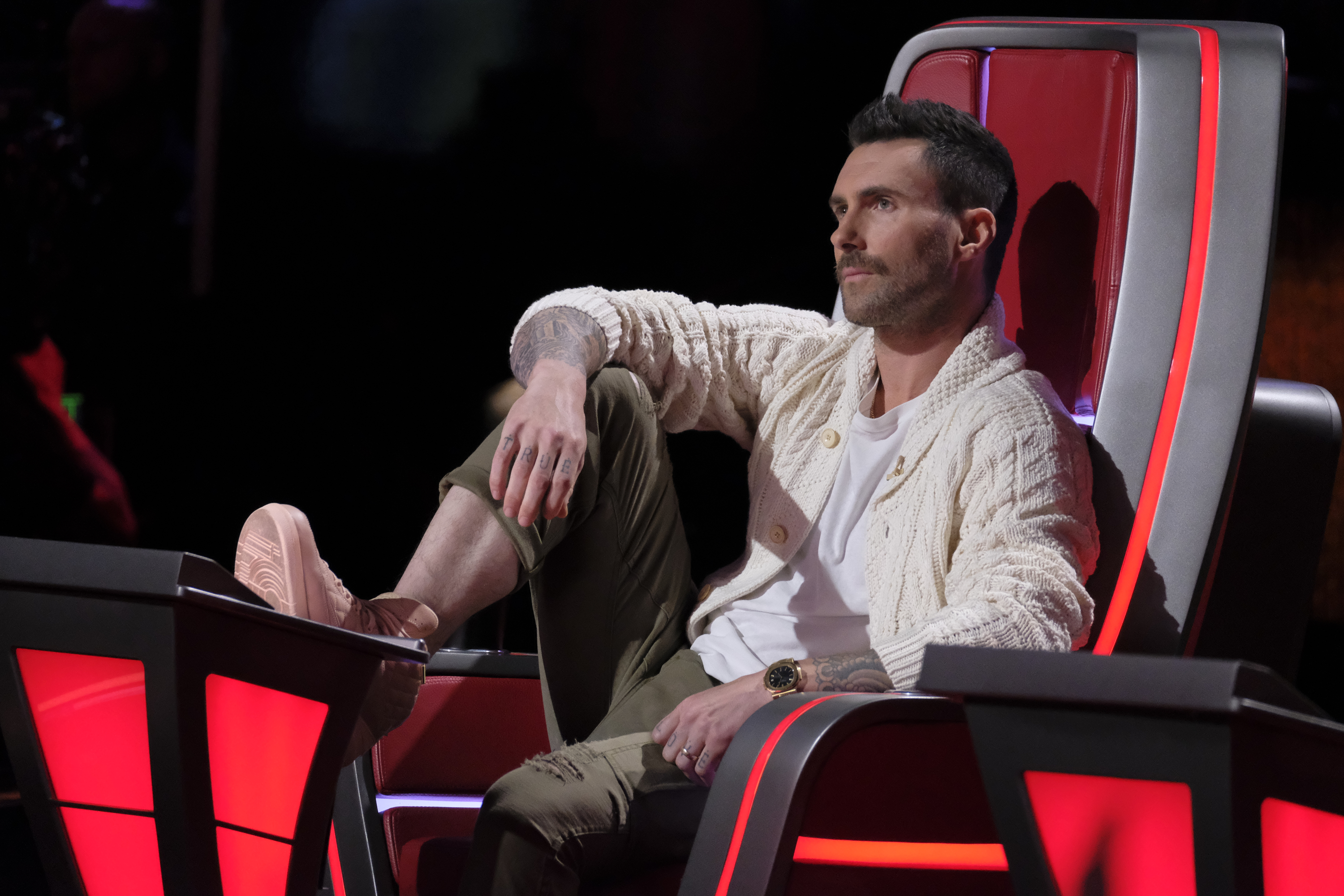 Adam Levine pictured during an episode of "The Voice" - Season 14 on May 15, 2018 | Source: Getty Images