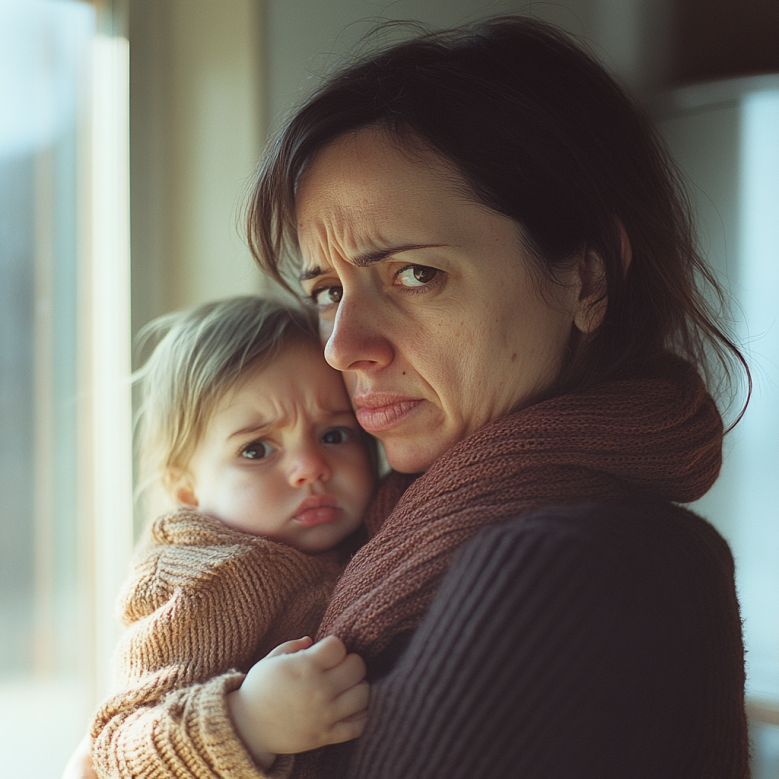 A sickly woman struggling with a baby | Source: no source