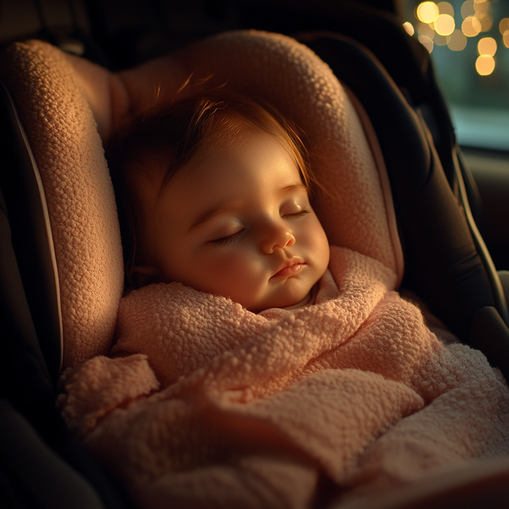 A baby fast asleep in a car seat | Source: No source