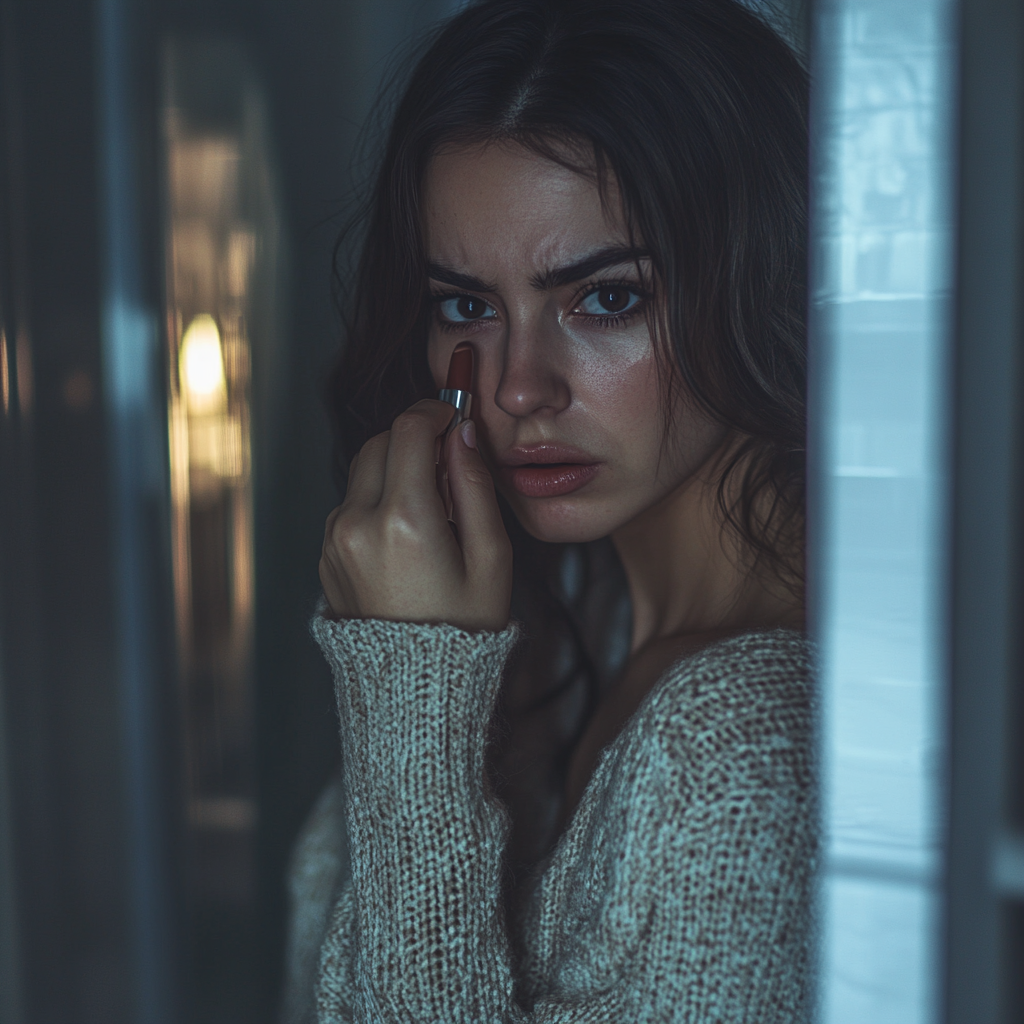 An angry woman holding her lipstick | Source: no source