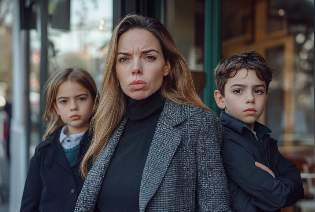 An angry woman and her two children | Source: No source