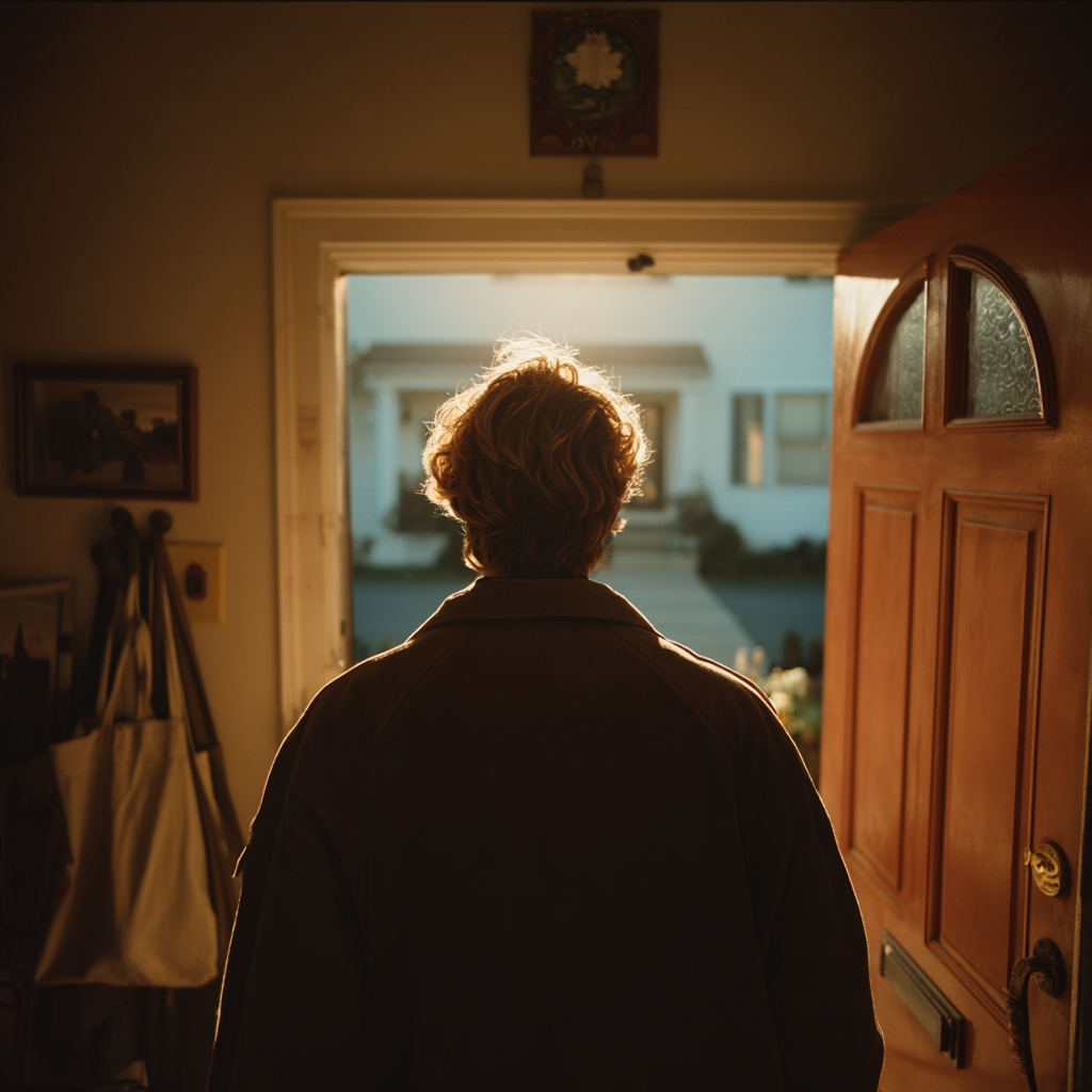 A man walking out of a house | Source: No source