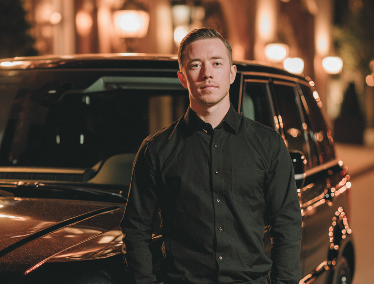 A man standing in front of a black SUV | Source: No source