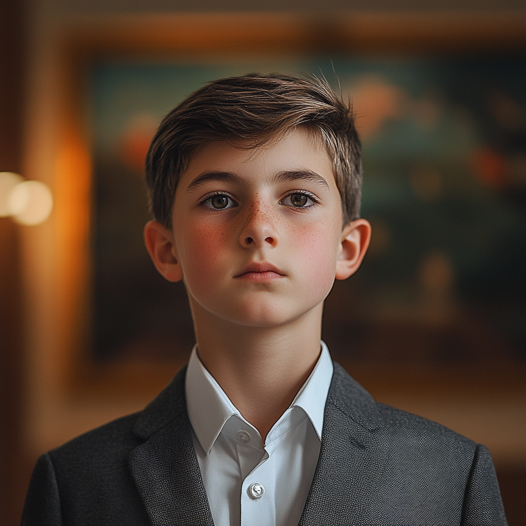A boy standing in his mother's work event | Source: No source