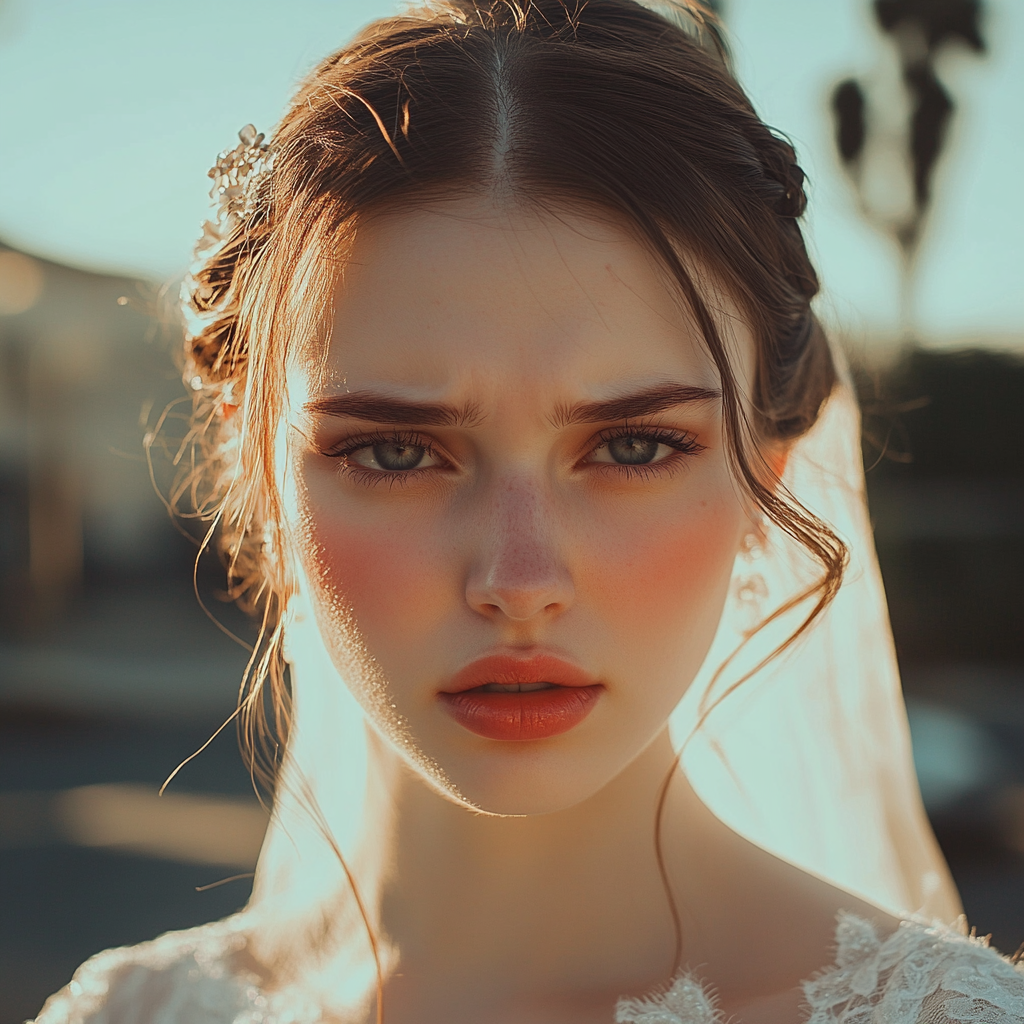 A bride looking straight ahead | Source: No source