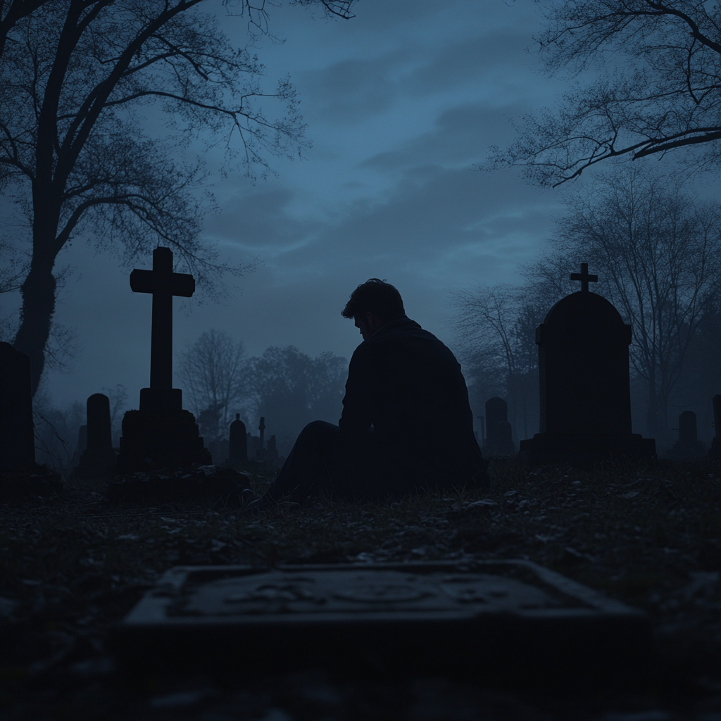 A man sitting in a cemetery | Source: No source