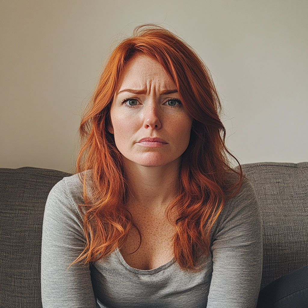 An upset woman sitting on a couch | Source: No source