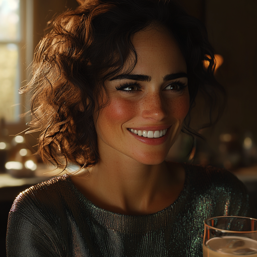 A smiling woman holding a glass of lemonade | Source: no source