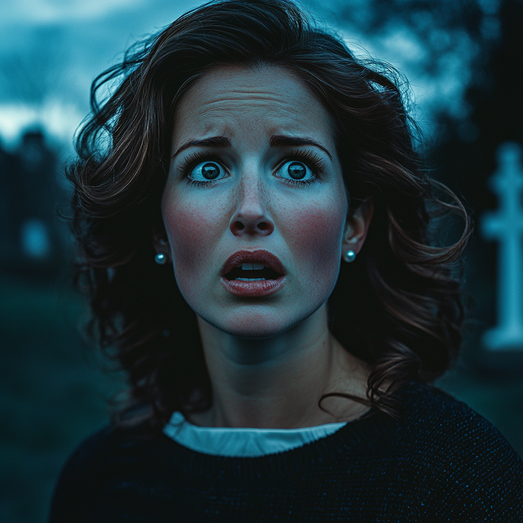 A startled woman in the cemetery at night | Source: no source