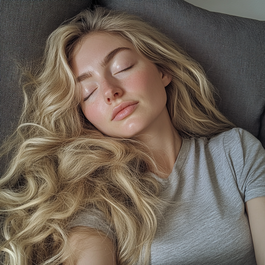 A woman sleeping on a couch | Source: no source