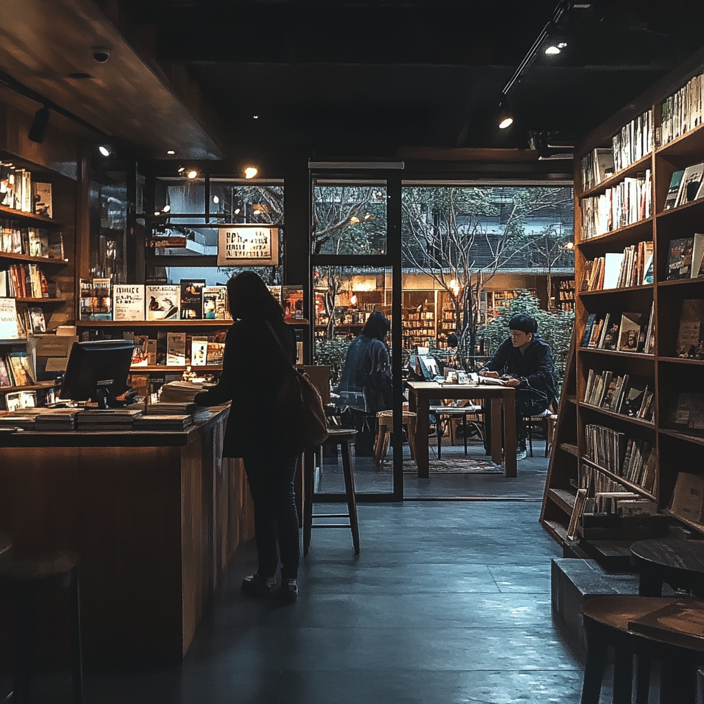People at a bookstore with coffee shop. | Source: No source