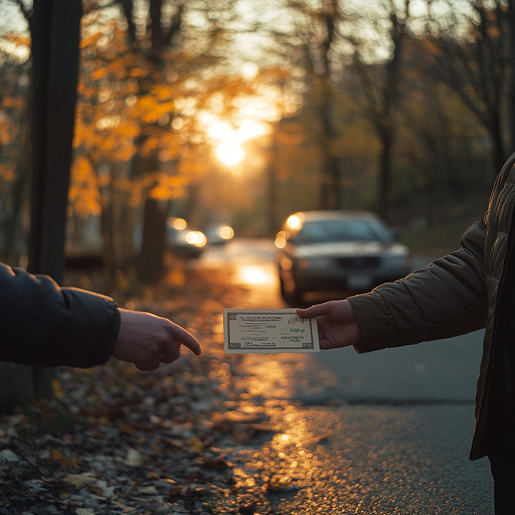 A driver handing over a check | Source: No source