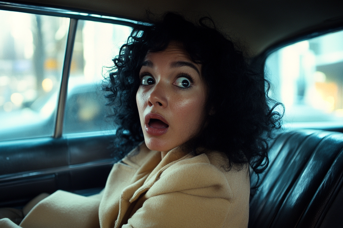 A woman in the backseat looking shocked | Source: no source