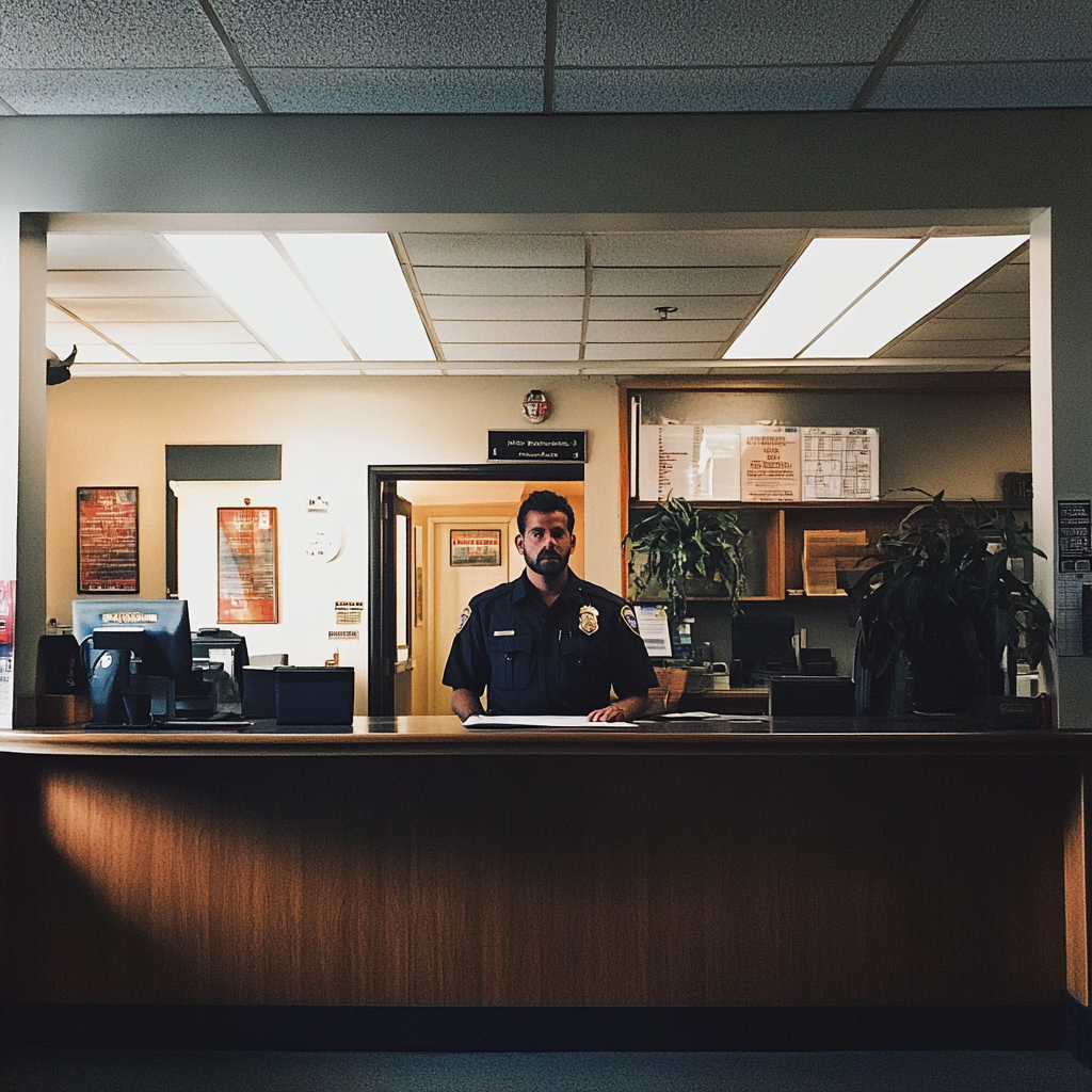 A police officer at a front desk | Source: no source