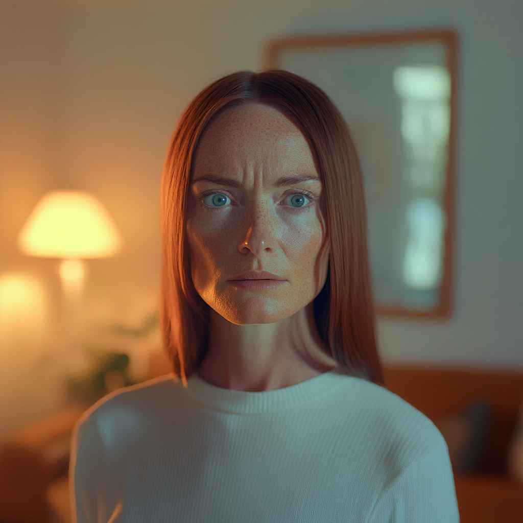 An upset woman standing in a living room | Source: No source