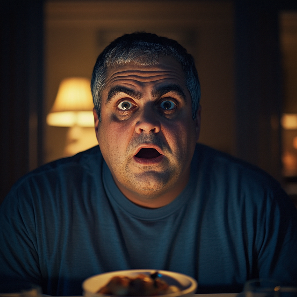 A shocked senior man seated at a dining table | Source: no source