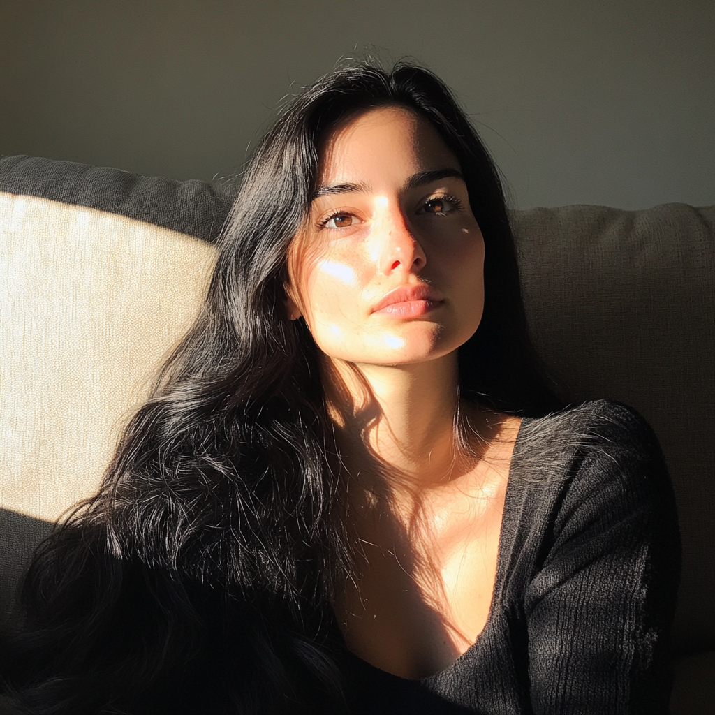 A woman sitting on a couch | Source: no source