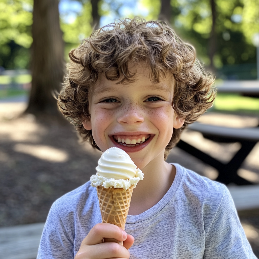 A little boy holding an ice cream cone | Source: No source