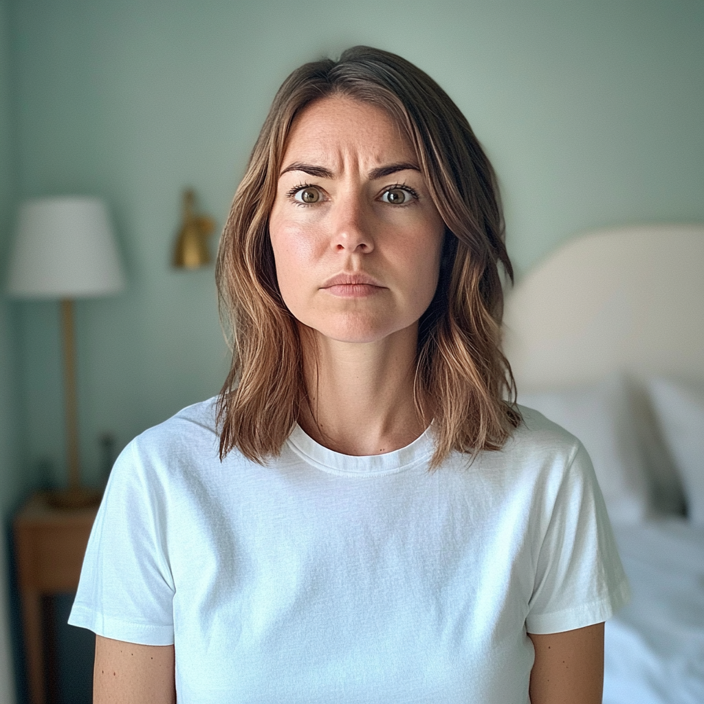 A woman standing in a bedroom | Source: No source