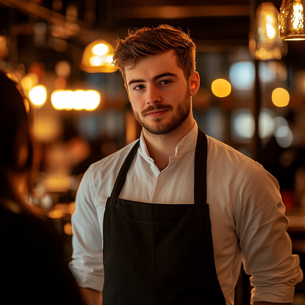 A waiter looks calm and composed while standing in a restaurant | Source: no source