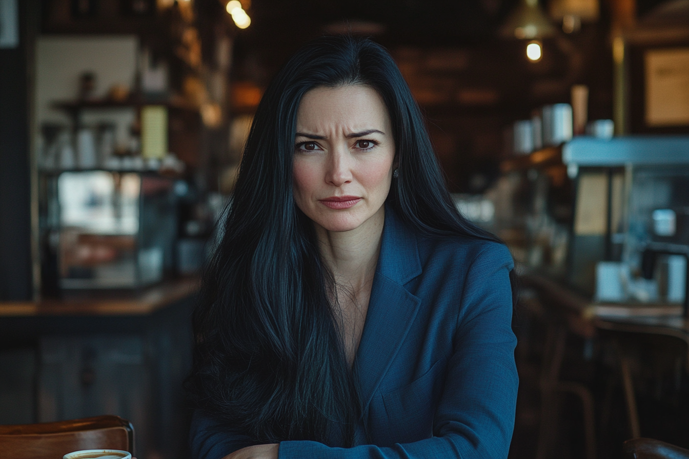A woman sitting in a coffee shop, looking upset and confused | Source: No source