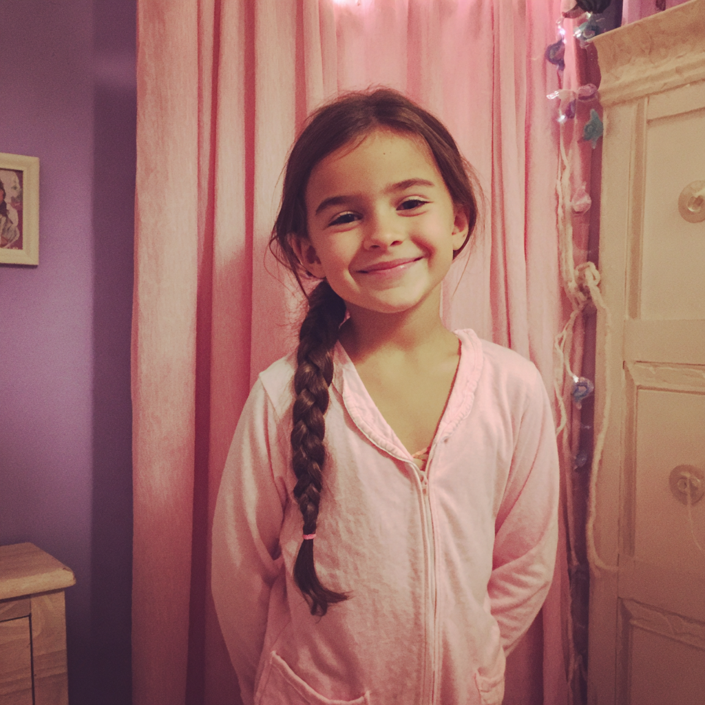 A smiling little girl wearing her pajamas | Source: no source