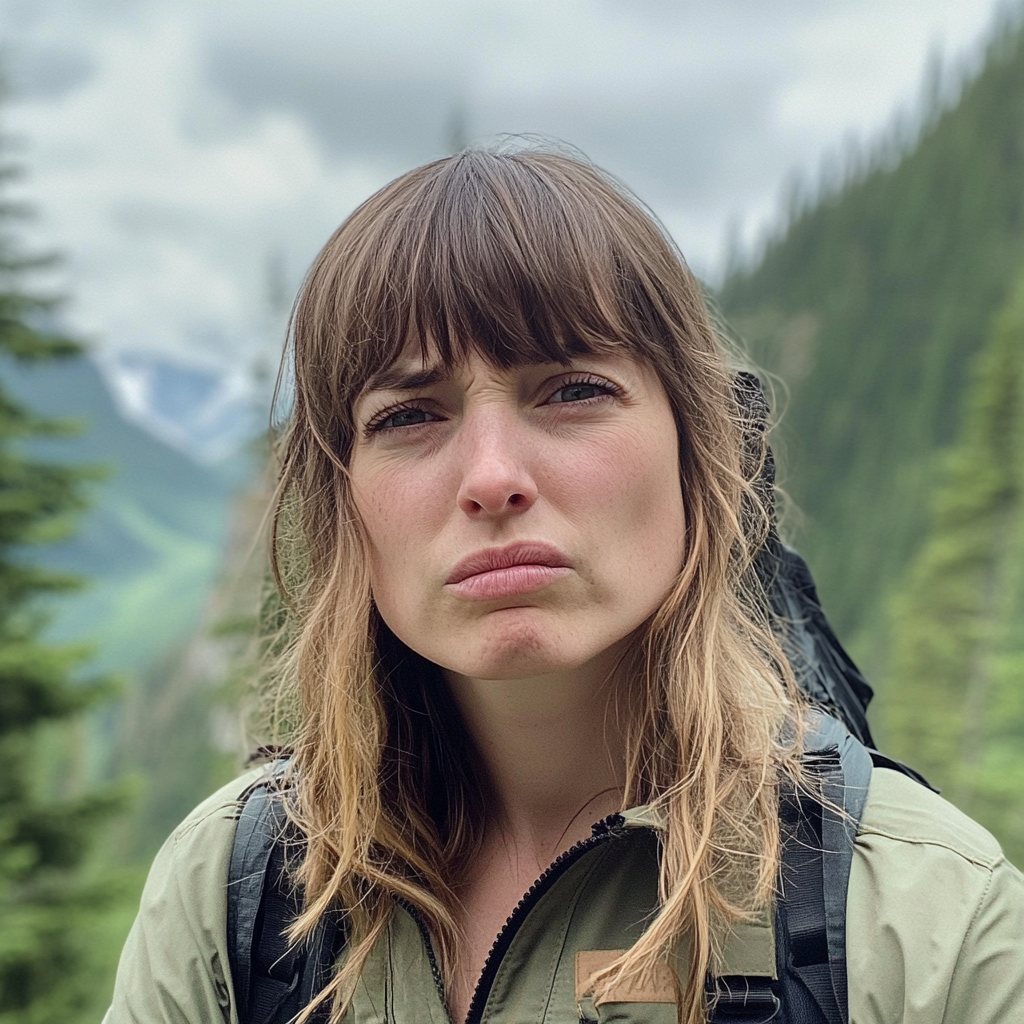 An upset woman on a hike | Source: no source