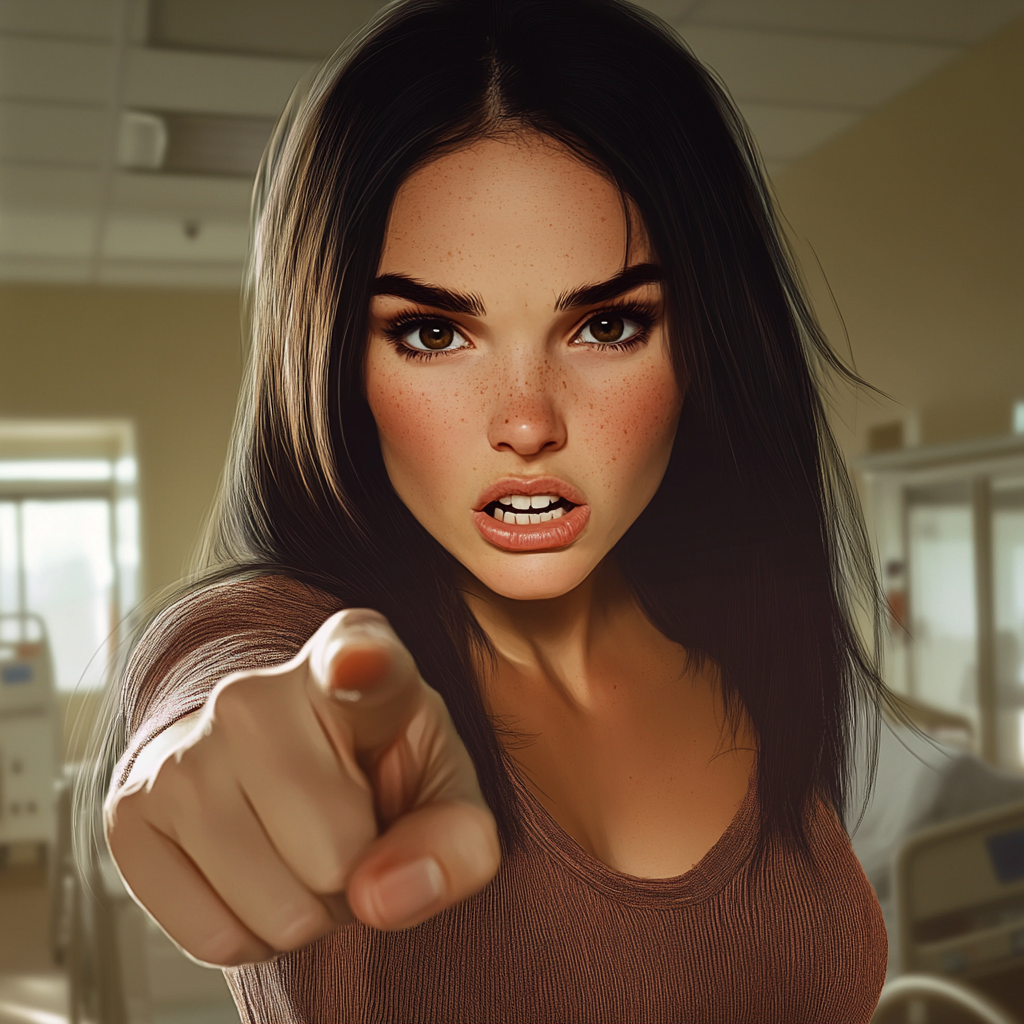 A woman pointing a finger | Source: No source
