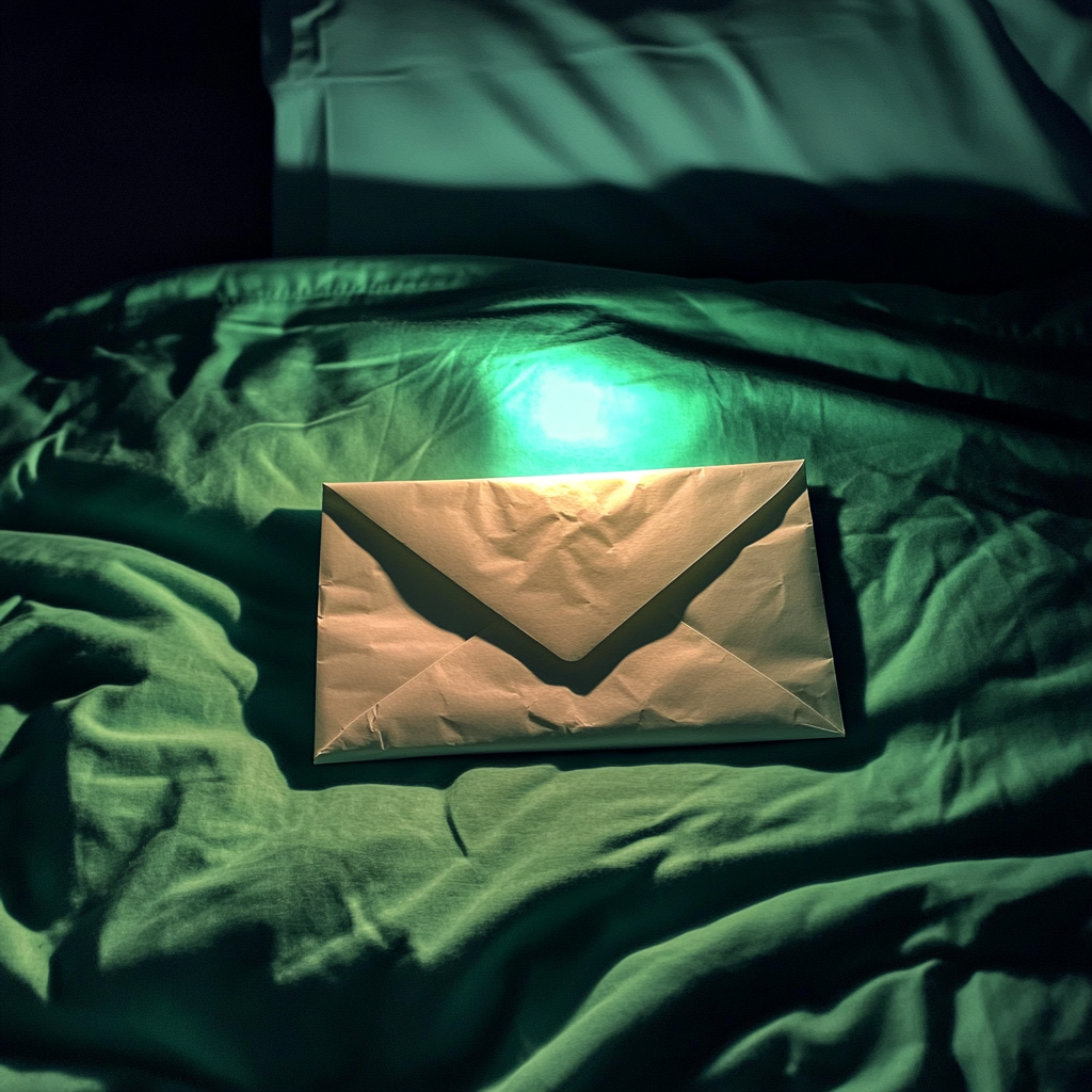 An envelope on a bed | Source: No source