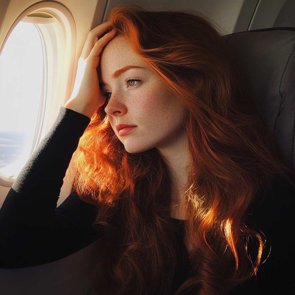 A woman sitting in an airplane | Source: no source