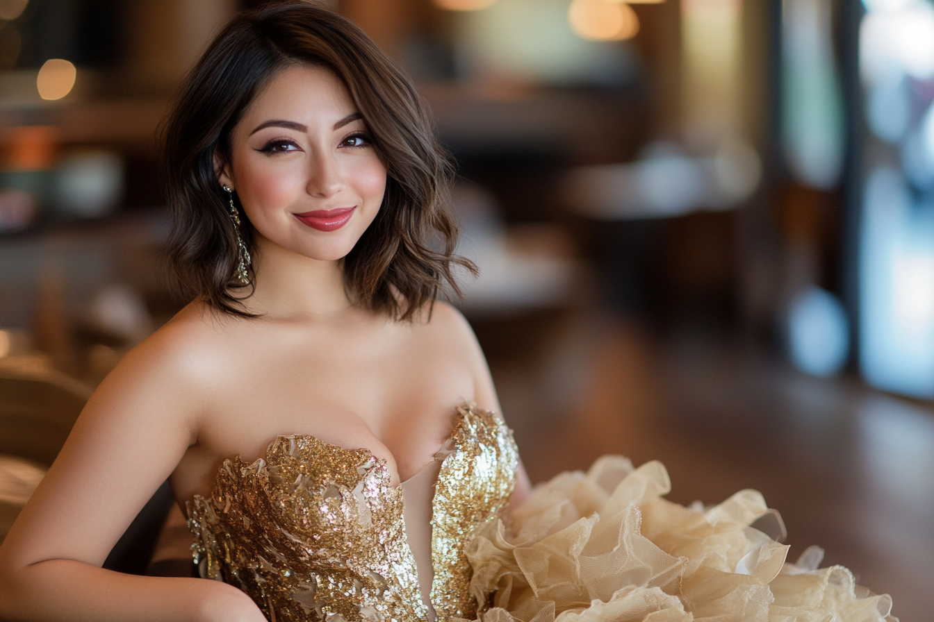 A smug woman wearing a gold gown | Source: No source