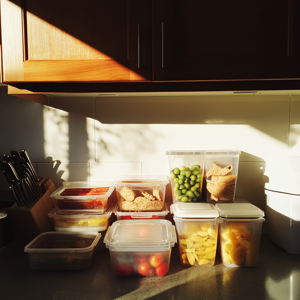 Containers of food on a kitchen counter | Source: No source