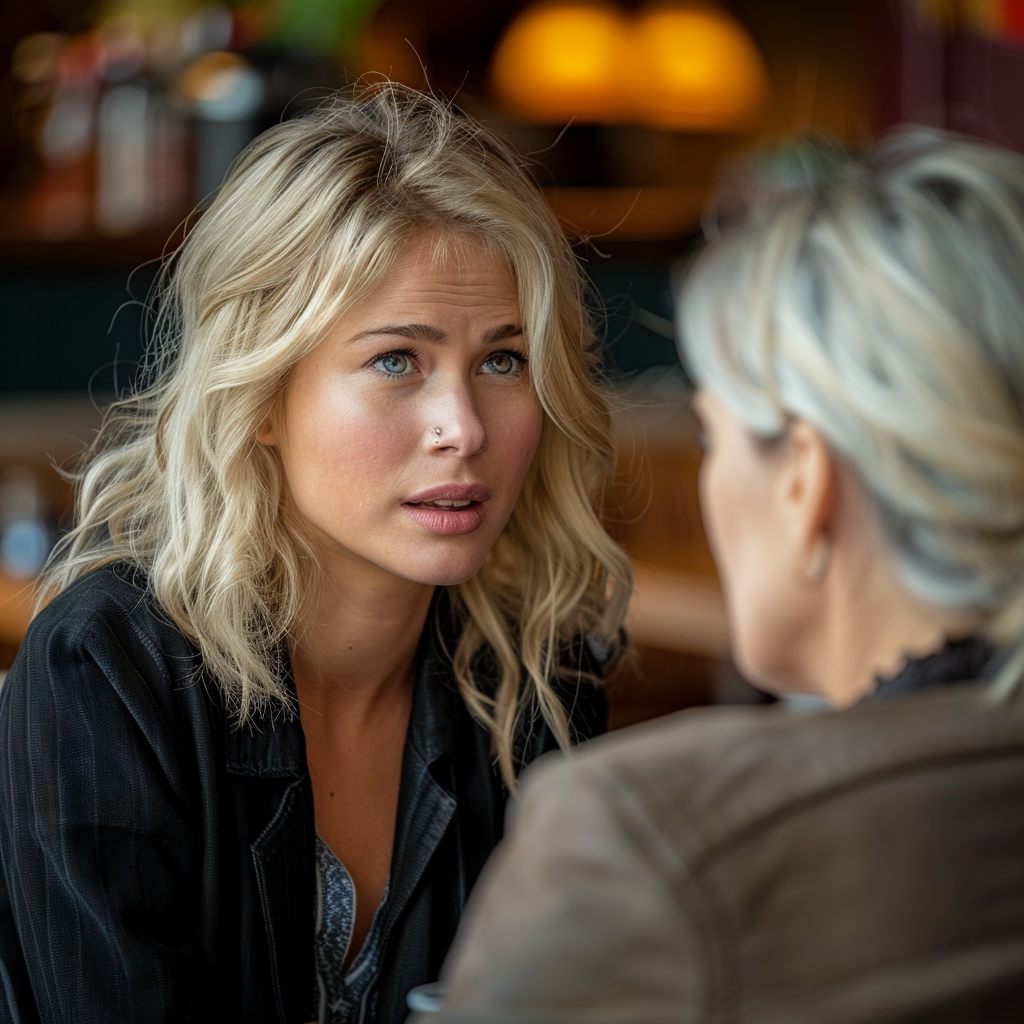 An upset young woman talking to an older woman in a café | Source: No source