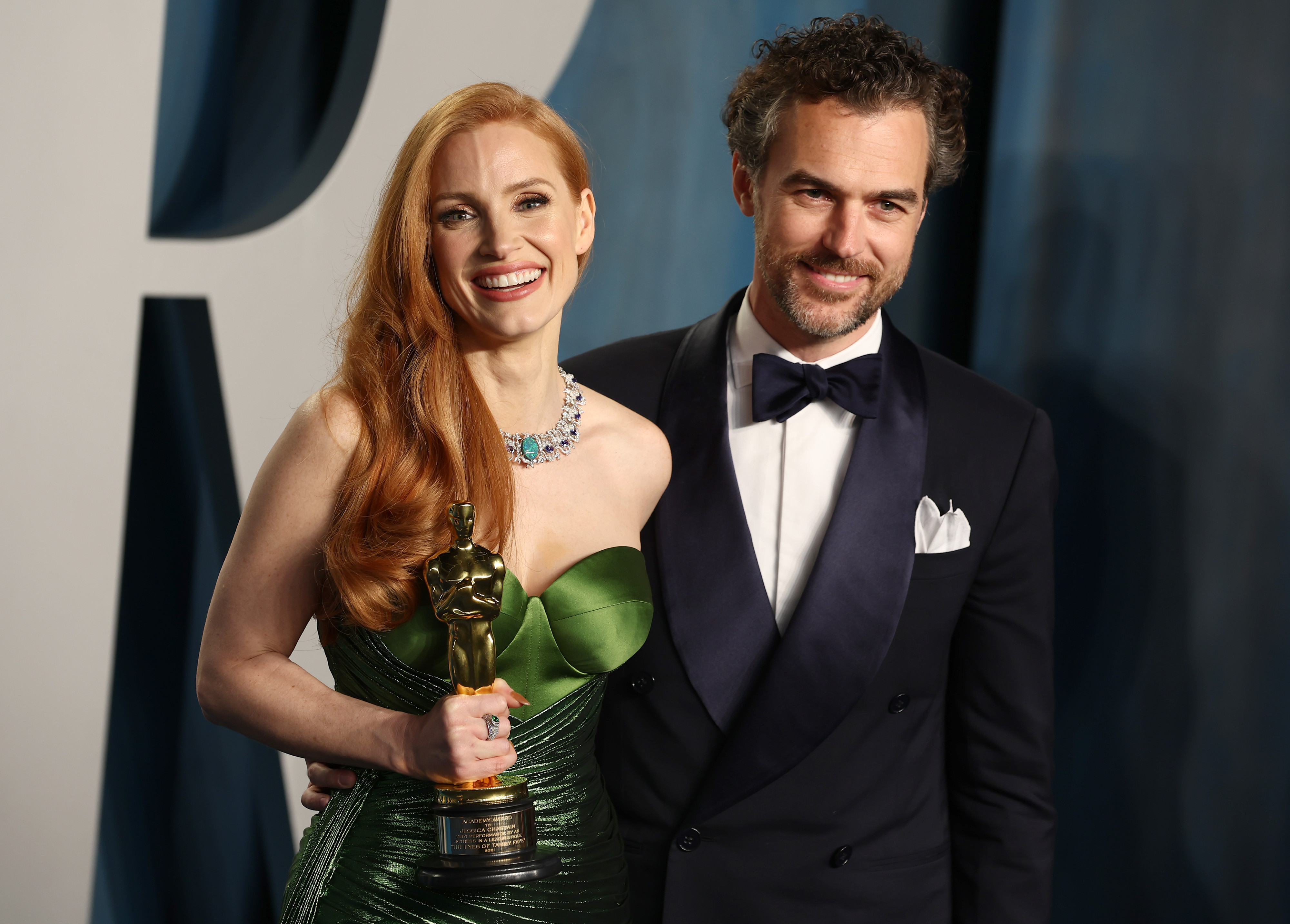 The actress and her husband, Gian Luca Passi de Preposulo, attend the 2022 Vanity Fair Oscar Party hosted by Radhika Jones at Wallis Annenberg Center for the Performing Arts on March 27 in Beverly Hills, California. | Source: Getty Images