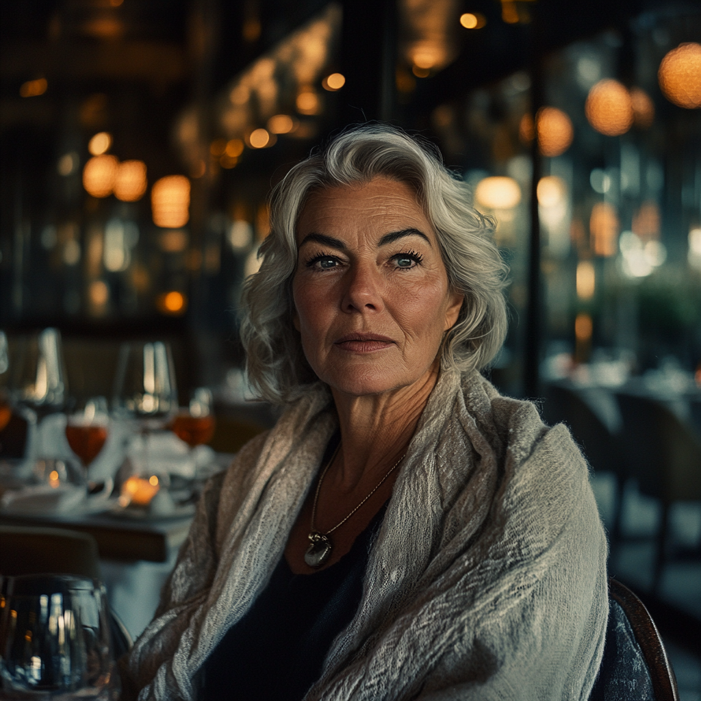 A woman with a serious expression at a restaurant | Source: No source