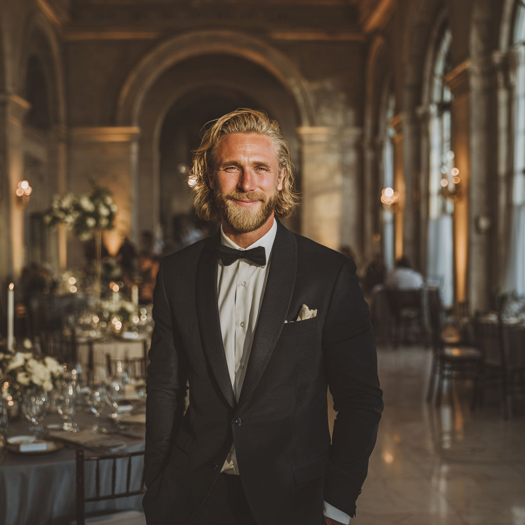 A smiling groom at a wedding reception | Source: no source