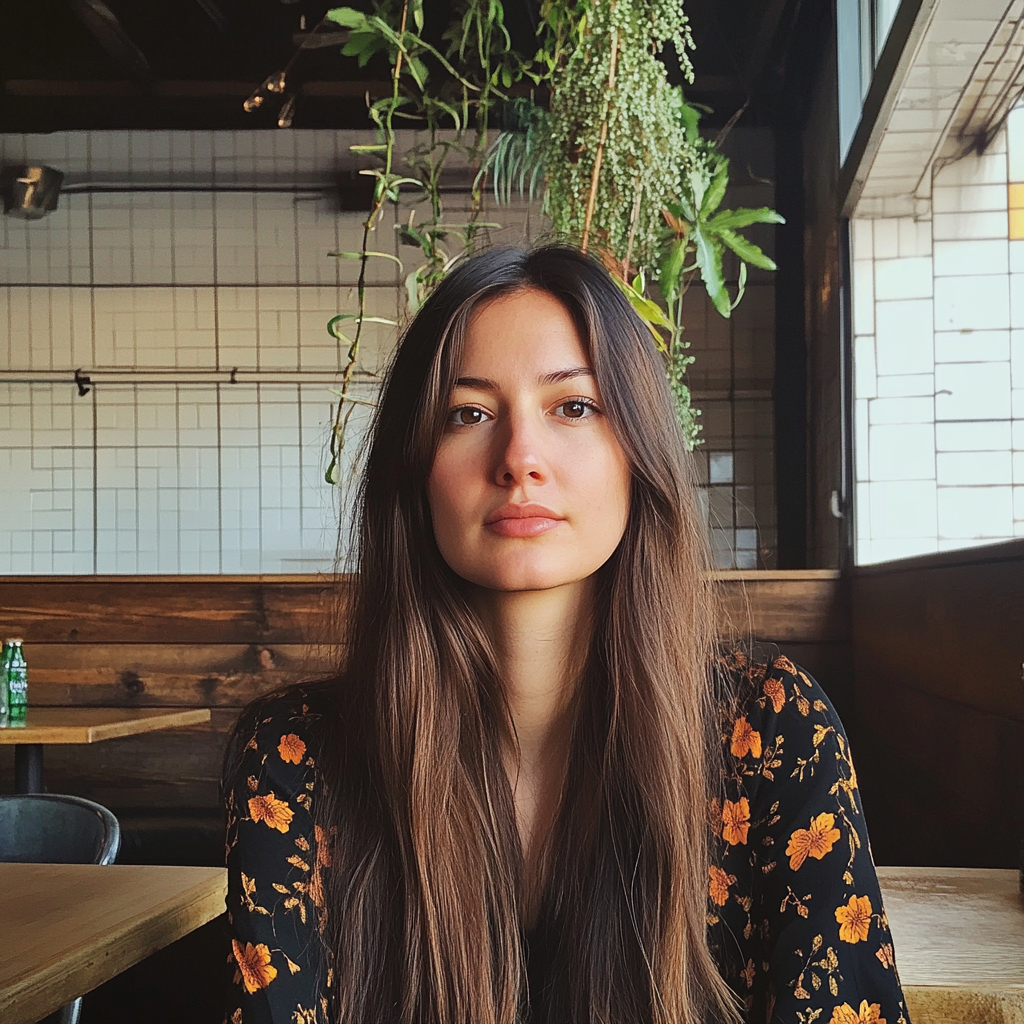 A woman sitting in a coffee shop | Source: no source