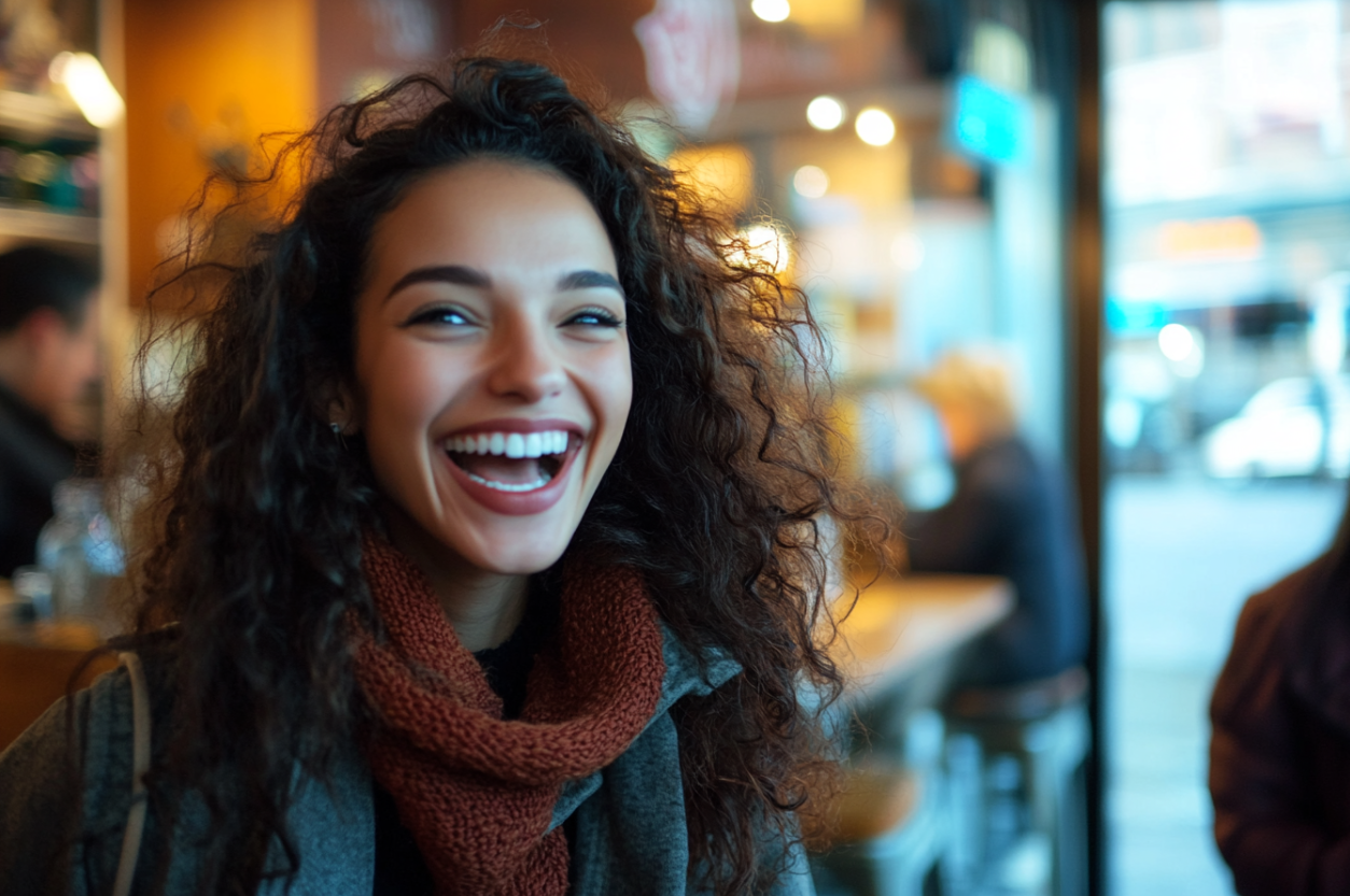 A woman with an excited grin | Source: No source