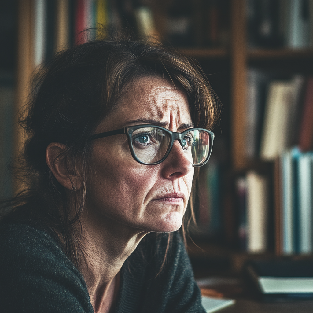 An upset woman in her home office | Source: No source
