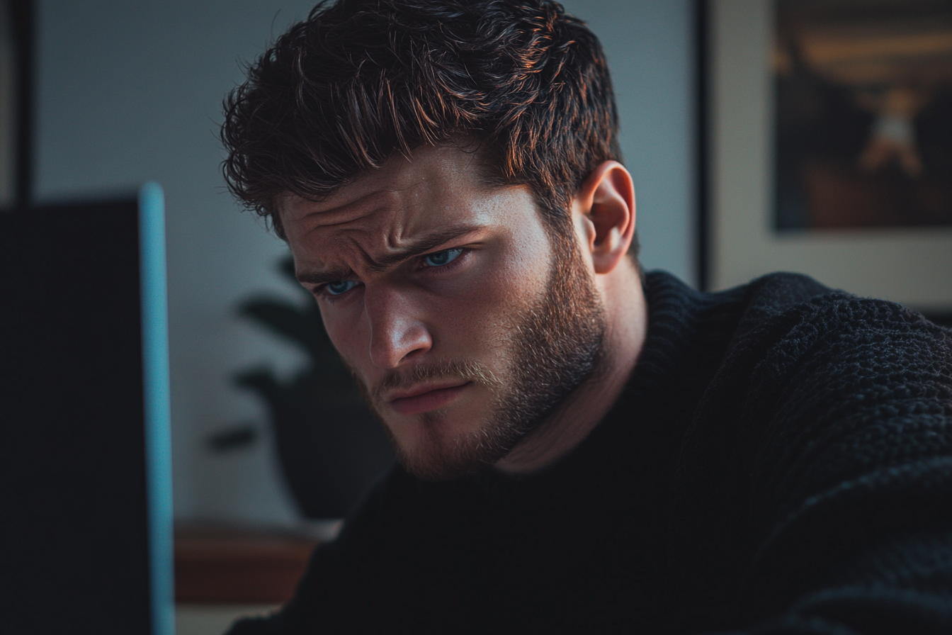 A man staring at a computer screen, frowning | Source: No source