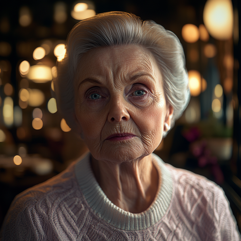 An older woman standing in a restaurant | Source: no source