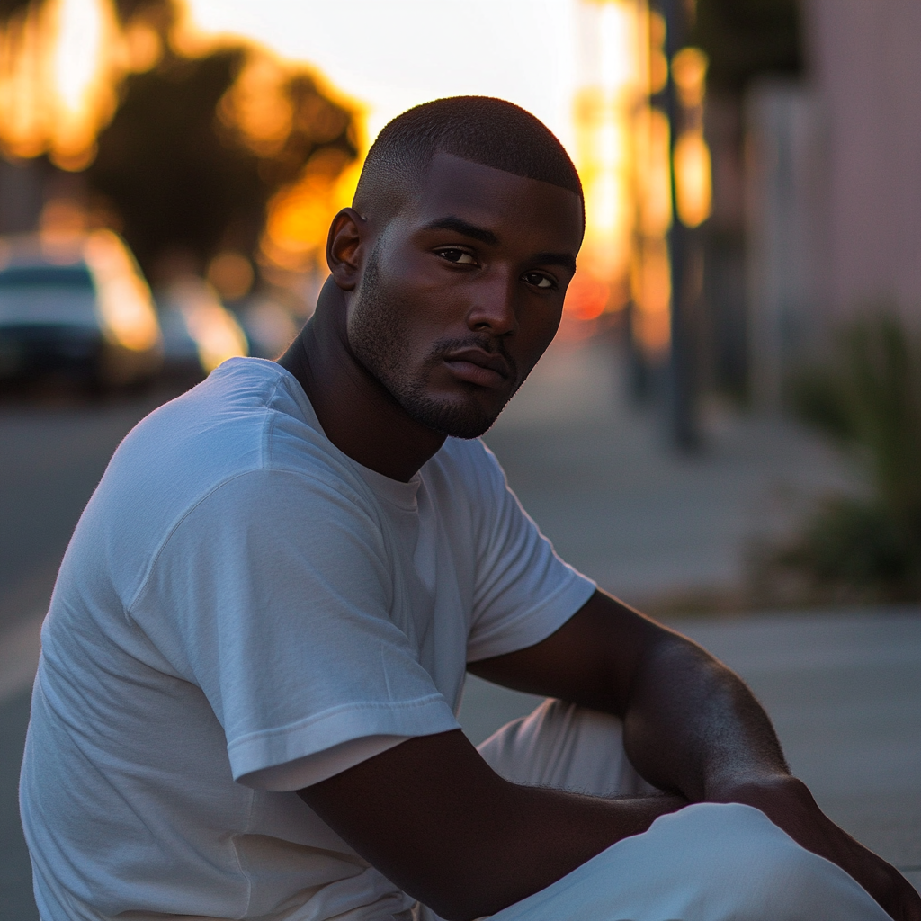 A man sitting on a sidewalk | Source: No source