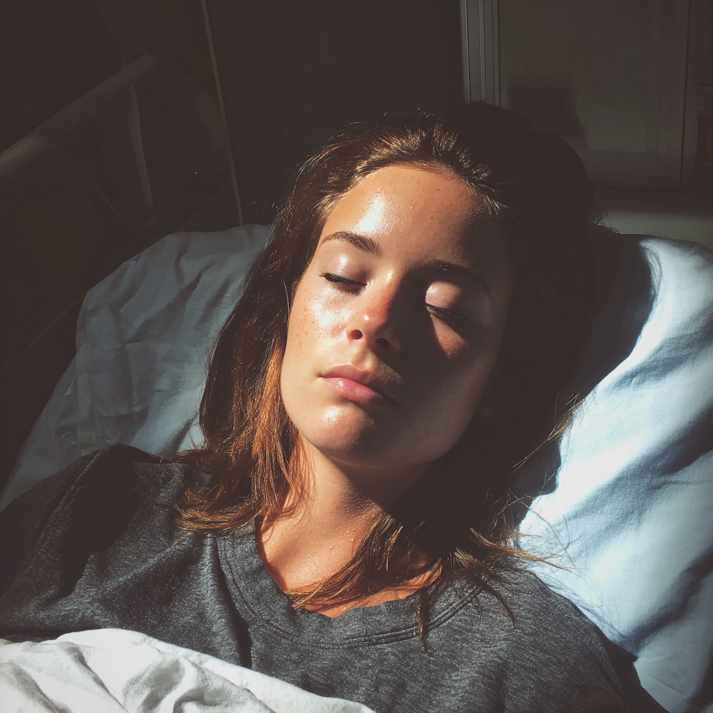 A woman lying in a hospital bed with closed eyes | Source: no source