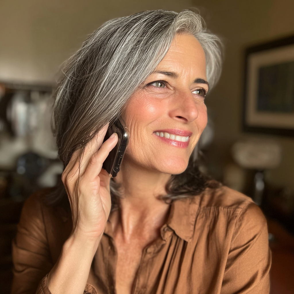 An older woman talking on a phone | Source: no source