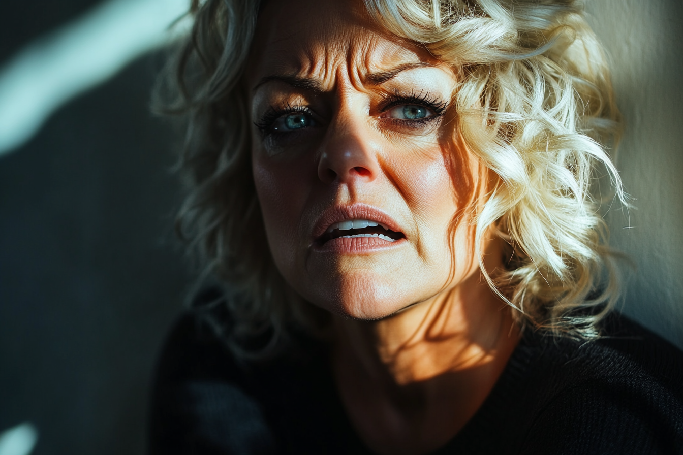 A woman resting against a wall, breathing heavily with her mouth open | Source: Midjourney