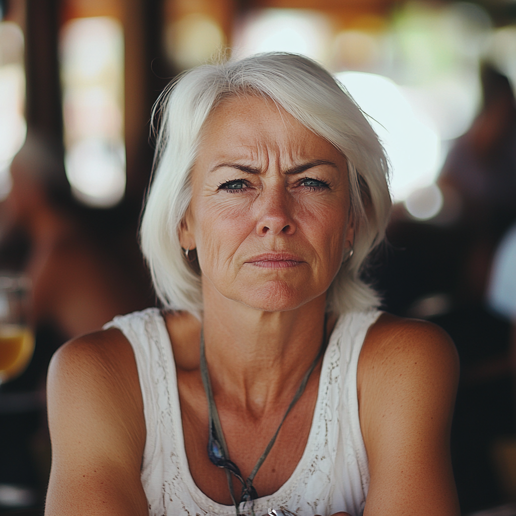 An angry middle-aged woman in a cafe | Source: no source