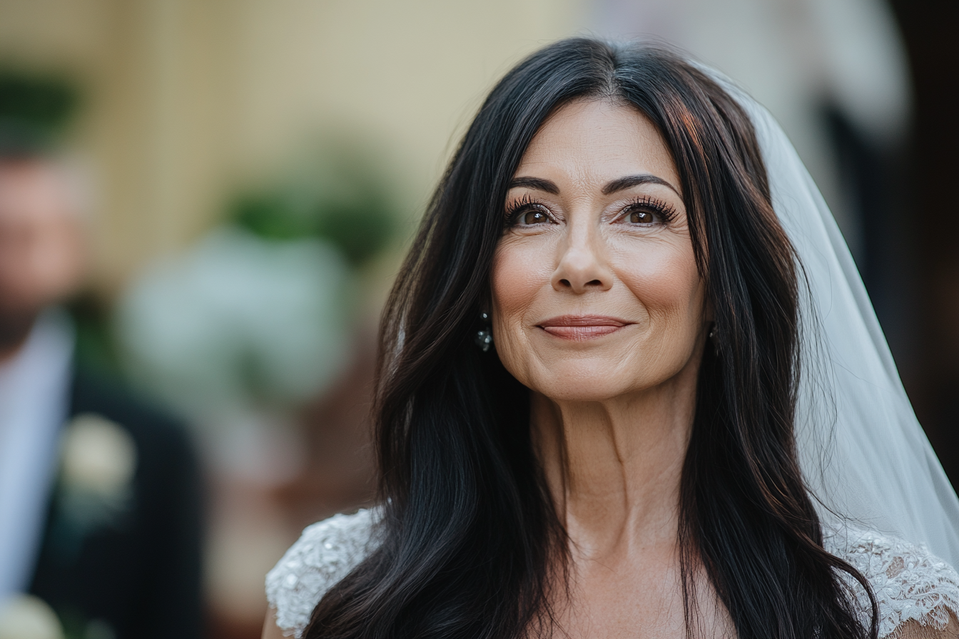 A smirking woman wearing a wedding dress | Source: no source